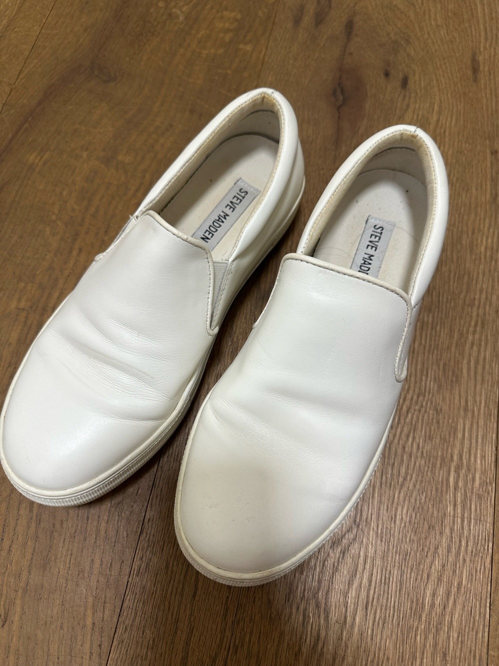 Steve Madden White Leather Slip-On Loafers